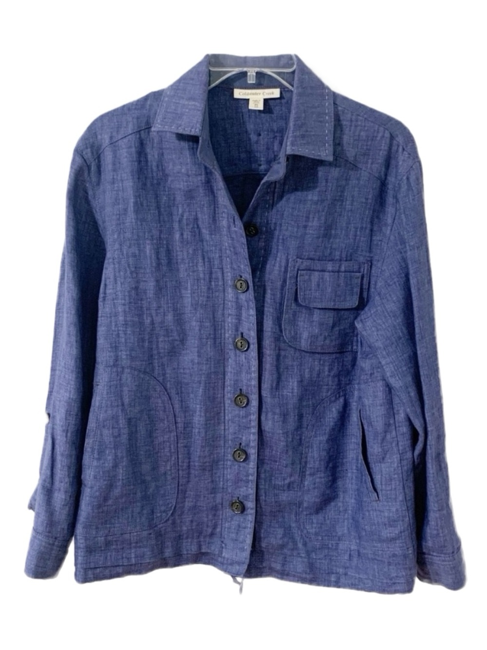 Coldwater Creek 100% Linen Jacket Button Front Drawstring Waist Pockets